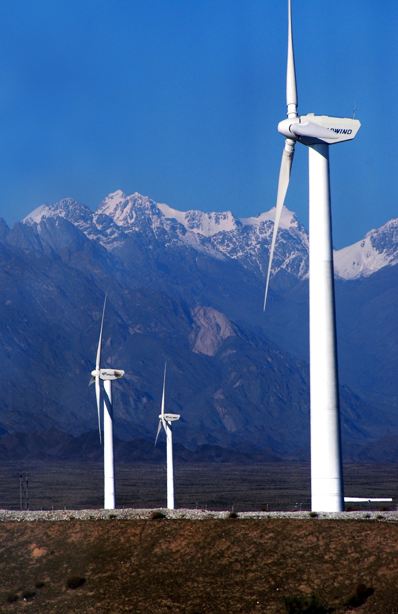 Copy of wind turbines against mountains- china
